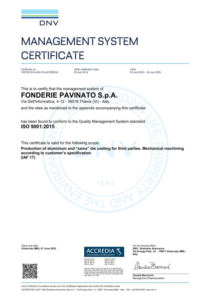 Certificato ISO:9001 - 2023-2026